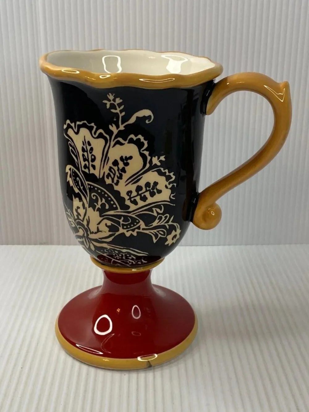CIC RW China Large Coffee Mug Red Black Floral Extra Tall 7in